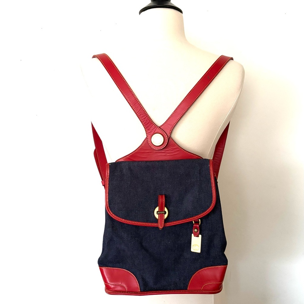 Dooney & Bourke backpack vintage denim chambray and red leather